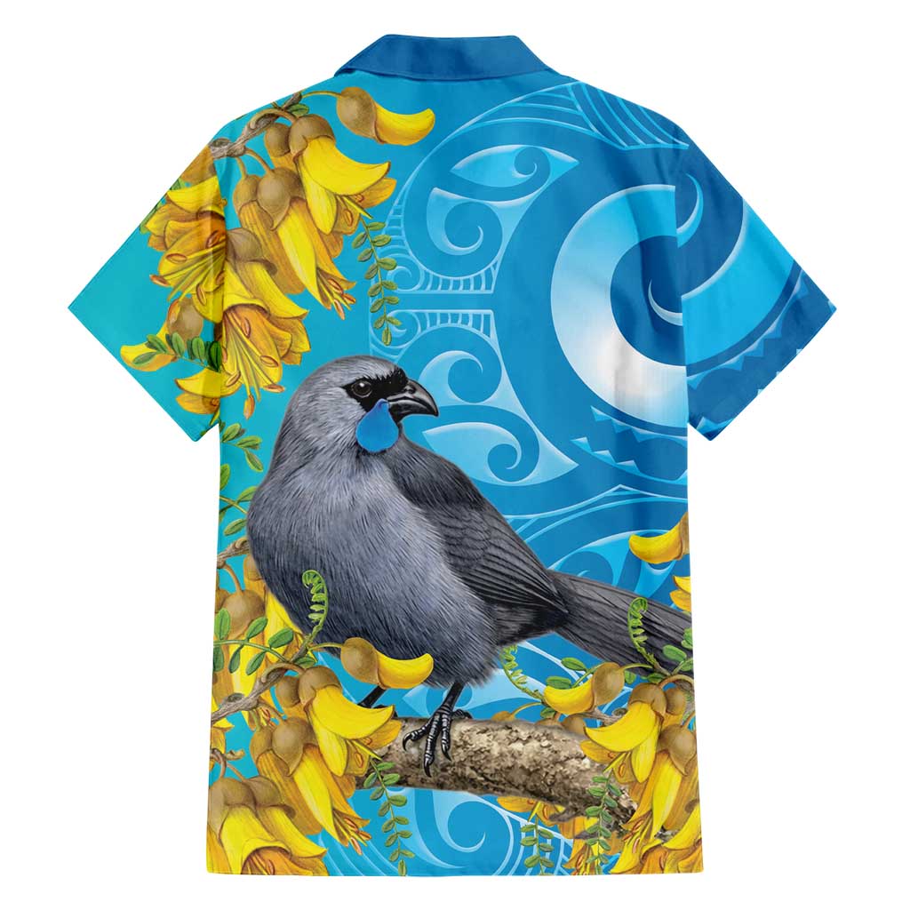 New Zealand Kokako Bird Family Matching Off The Shoulder Long Sleeve Dress and Hawaiian Shirt Maori Koru With Kowhai Flowers LT05 - Polynesian Pride