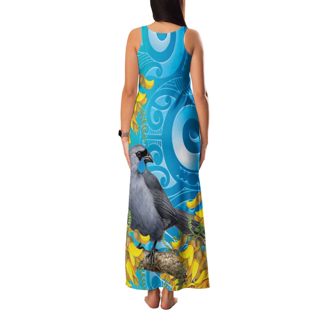 New Zealand Kokako Bird Family Matching Tank Maxi Dress and Hawaiian Shirt Maori Koru With Kowhai Flowers LT05 - Polynesian Pride