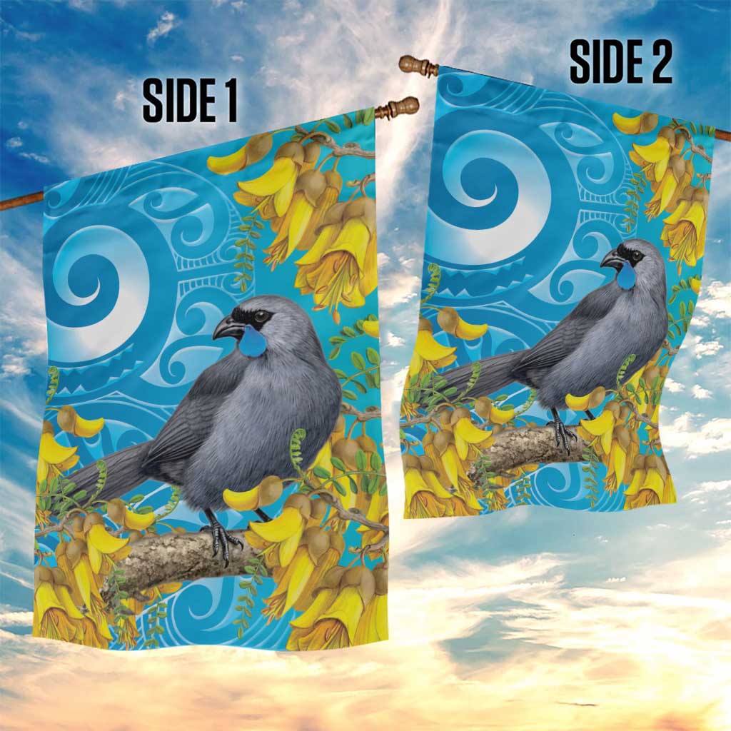 New Zealand Kokako Bird Garden Flag Maori Koru With Kowhai Flowers - Polynesian Pride