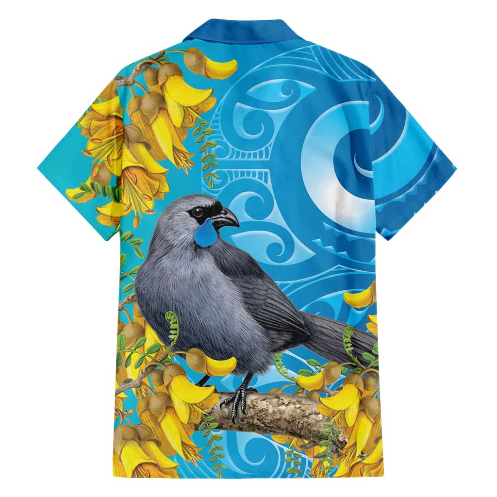 New Zealand Kokako Bird Hawaiian Shirt Maori Koru With Kowhai Flowers - Polynesian Pride