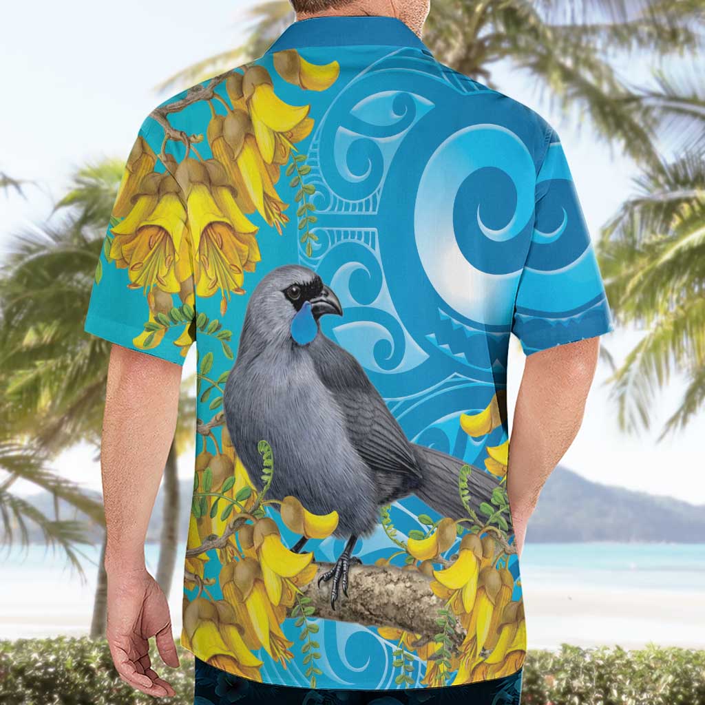New Zealand Kokako Bird Hawaiian Shirt Maori Koru With Kowhai Flowers - Polynesian Pride