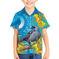 New Zealand Kokako Bird Hawaiian Shirt Maori Koru With Kowhai Flowers - Polynesian Pride
