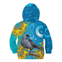 New Zealand Kokako Bird Kid Hoodie Maori Koru With Kowhai Flowers LT05 - Polynesian Pride