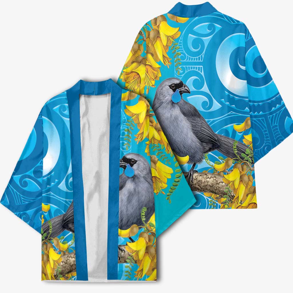 New Zealand Kokako Bird Kimono Maori Koru With Kowhai Flowers - Polynesian Pride