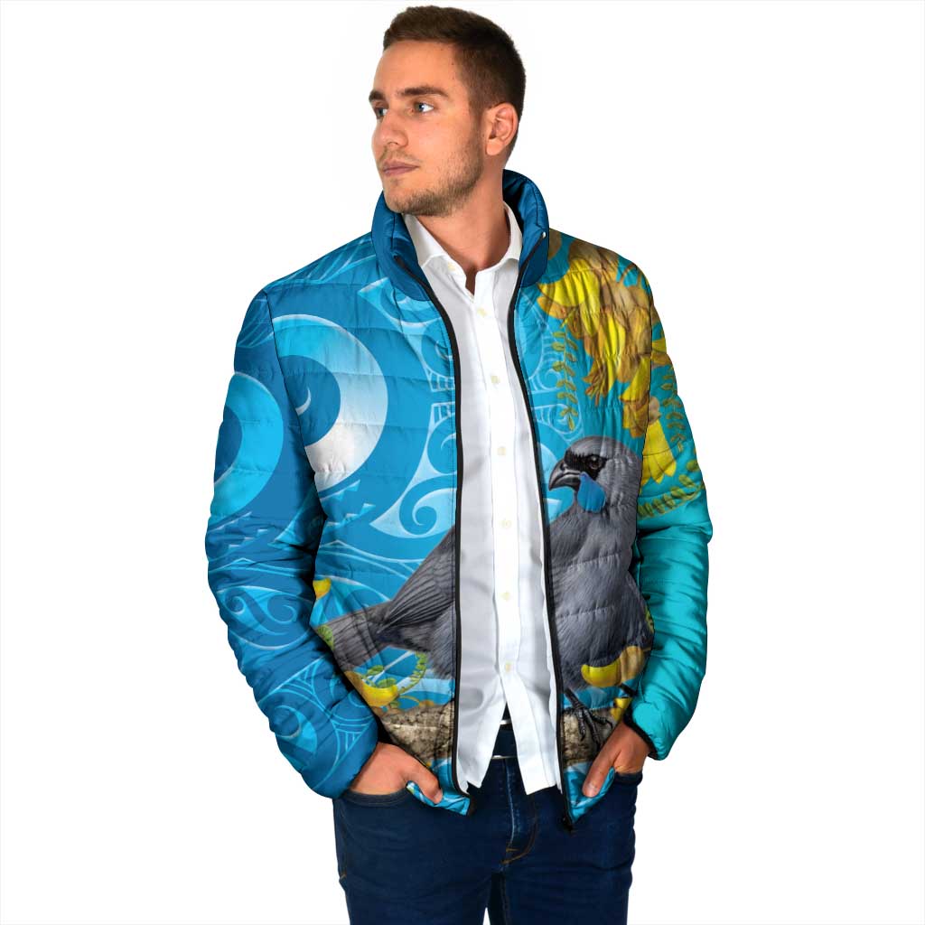 New Zealand Kokako Bird Padded Jacket Maori Koru With Kowhai Flowers - Polynesian Pride