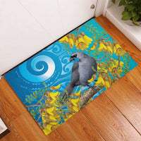 New Zealand Kokako Bird Rubber Doormat Maori Koru With Kowhai Flowers - Polynesian Pride