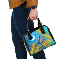 New Zealand Kokako Bird Shoulder Handbag Maori Koru With Kowhai Flowers - Polynesian Pride