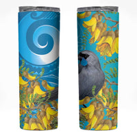 New Zealand Kokako Bird Skinny Tumbler Maori Koru With Kowhai Flowers LT05 Aqua - Polynesian Pride