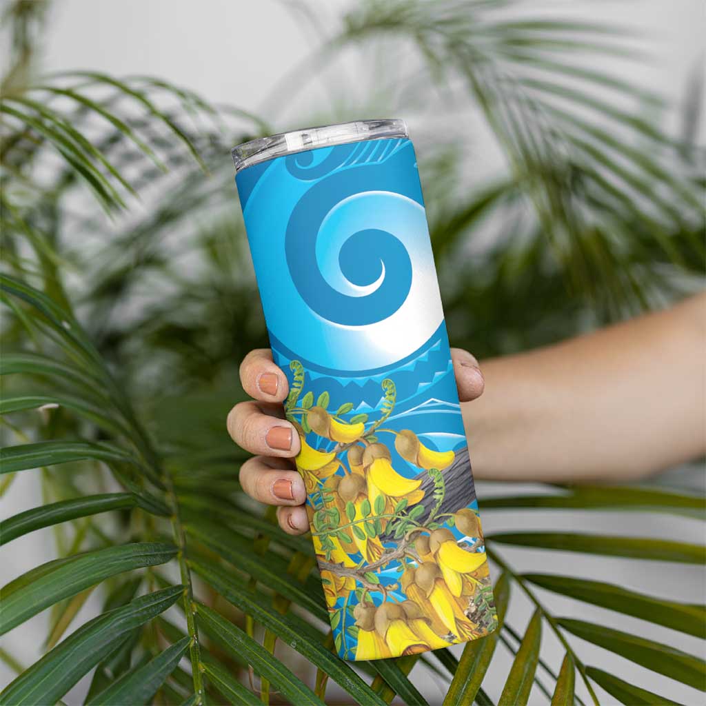 New Zealand Kokako Bird Skinny Tumbler Maori Koru With Kowhai Flowers LT05 - Polynesian Pride