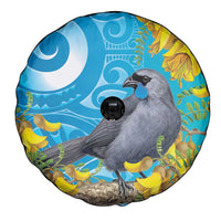 New Zealand Kokako Bird Spare Tire Cover Maori Koru With Kowhai Flowers LT05 - Polynesian Pride