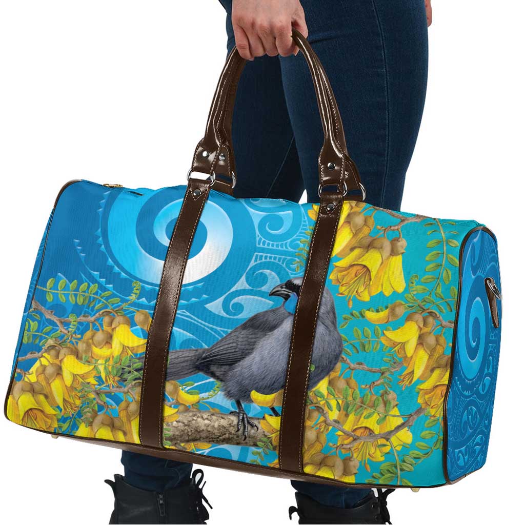 New Zealand Kokako Bird Travel Bag Maori Koru With Kowhai Flowers - Polynesian Pride