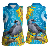 New Zealand Kokako Bird Women Sleeveless Polo Shirt Maori Koru With Kowhai Flowers LT05 - Polynesian Pride