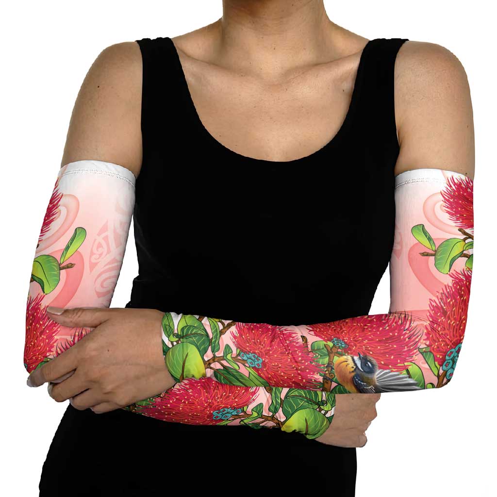 New Zealand Fantail Arm Sleeves Maori Koru With Pohutukawa Flowers - Polynesian Pride