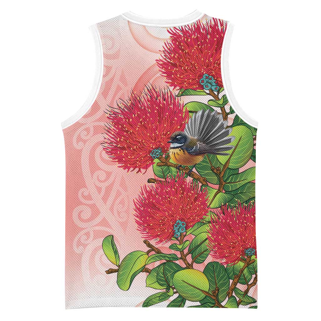 New Zealand Fantail Basketball Jersey Maori Koru With Pohutukawa Flowers LT05 - Polynesian Pride