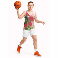 New Zealand Fantail Basketball Jersey Maori Koru With Pohutukawa Flowers LT05 - Polynesian Pride
