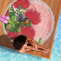 New Zealand Fantail Beach Blanket Maori Koru With Pohutukawa Flowers - Polynesian Pride