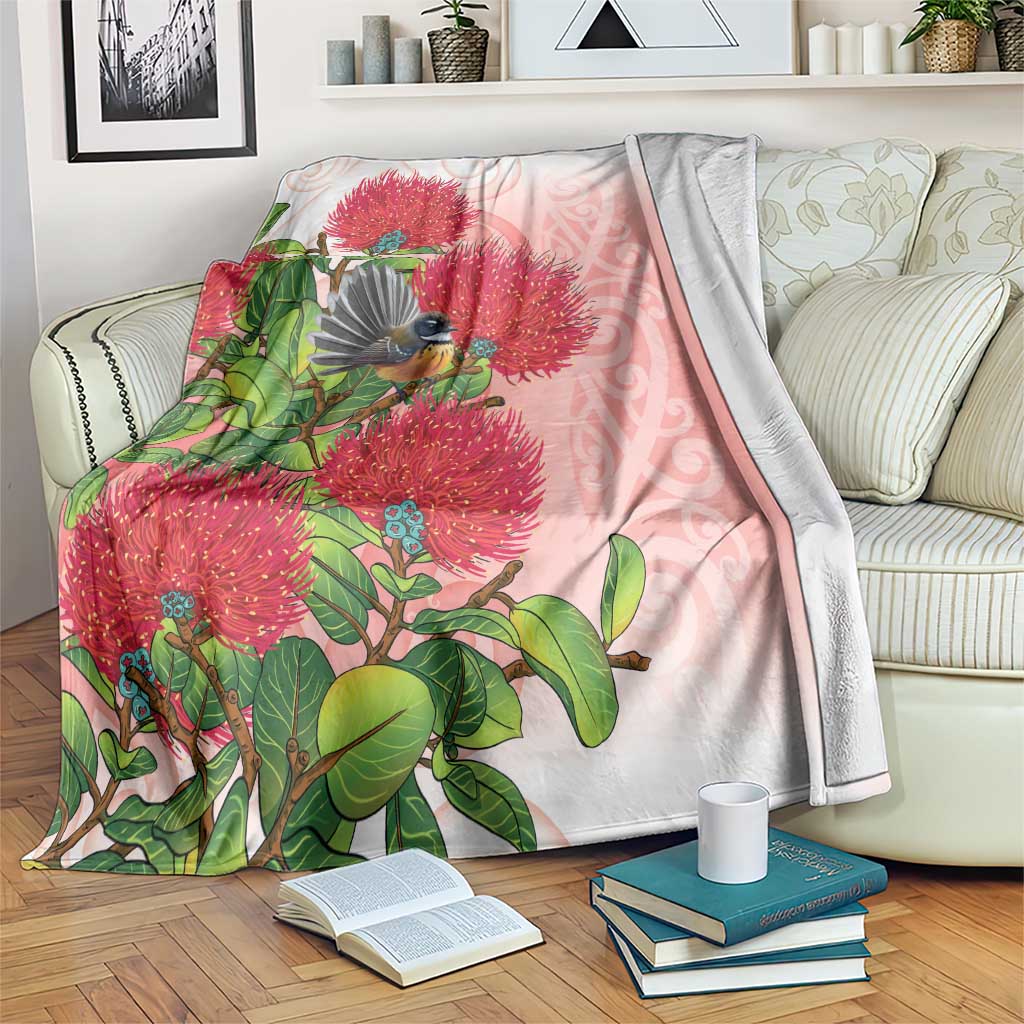 New Zealand Fantail Blanket Maori Koru With Pohutukawa Flowers - Polynesian Pride