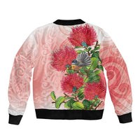 New Zealand Fantail Bomber Jacket Maori Koru With Pohutukawa Flowers - Polynesian Pride