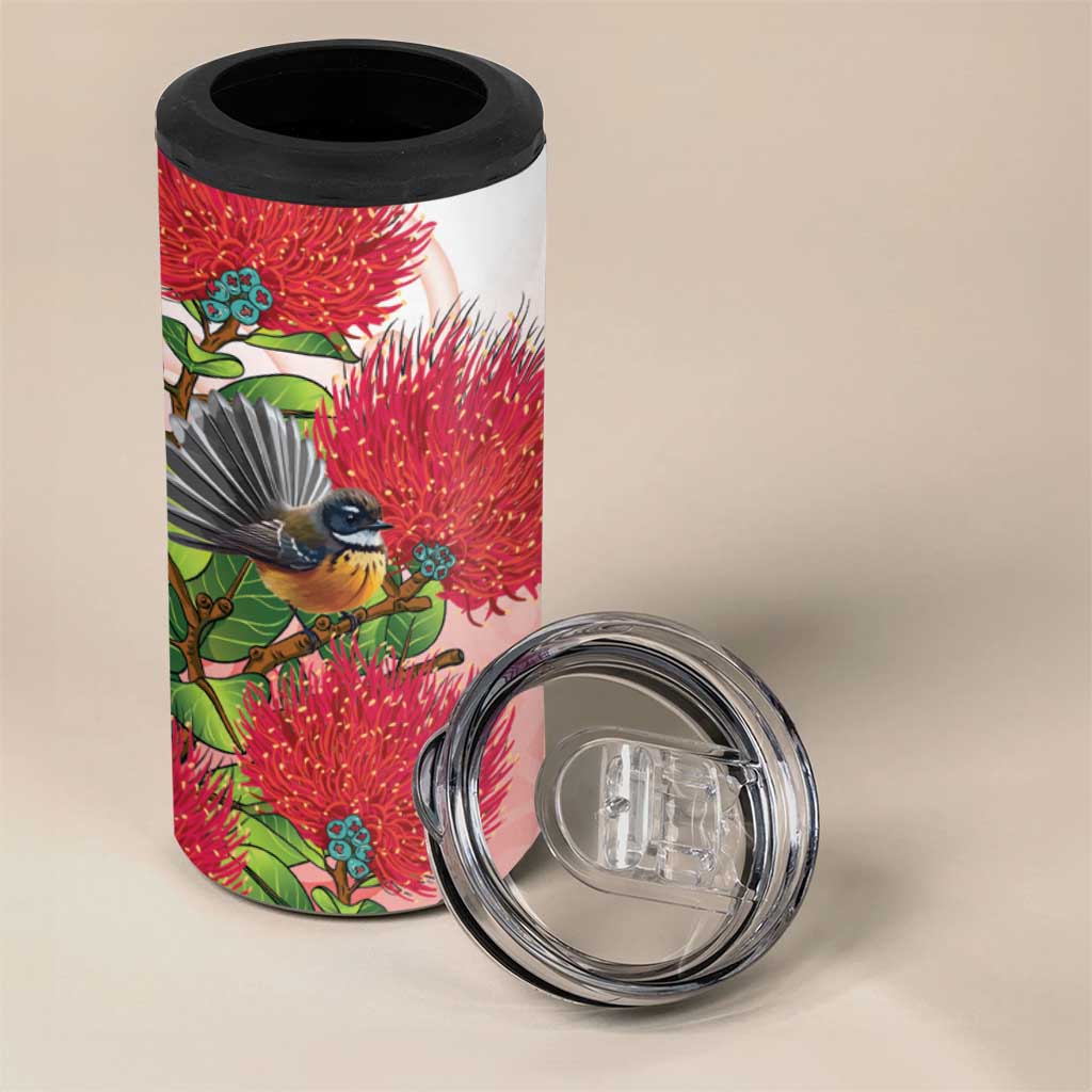 New Zealand Fantail 4 in 1 Can Cooler Tumbler Maori Koru With Pohutukawa Flowers LT05 - Polynesian Pride