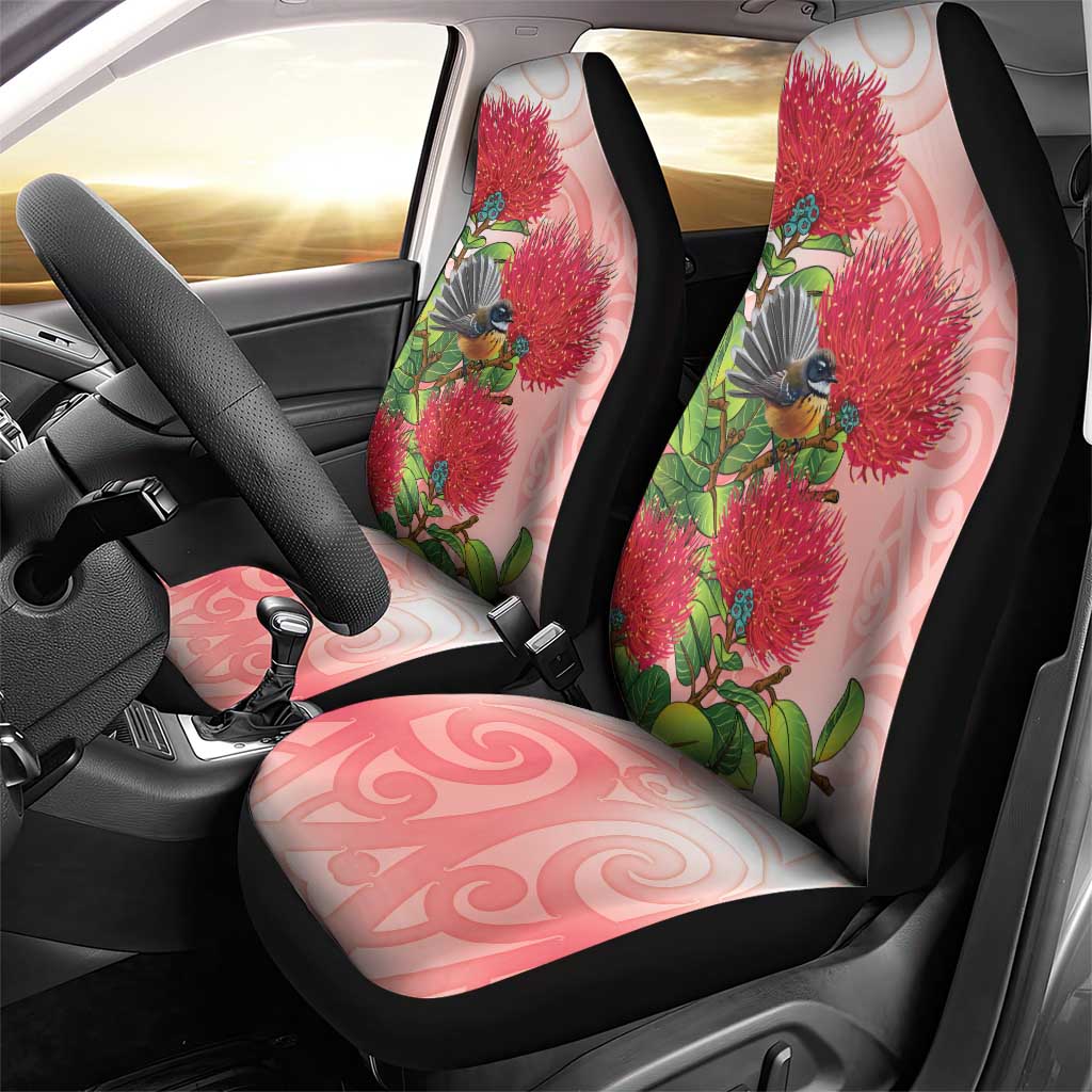 New Zealand Fantail Car Seat Cover Maori Koru With Pohutukawa Flowers LT05 - Polynesian Pride