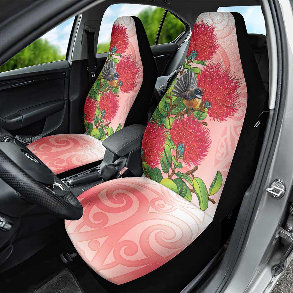 New Zealand Fantail Car Seat Cover Maori Koru With Pohutukawa Flowers LT05 - Polynesian Pride