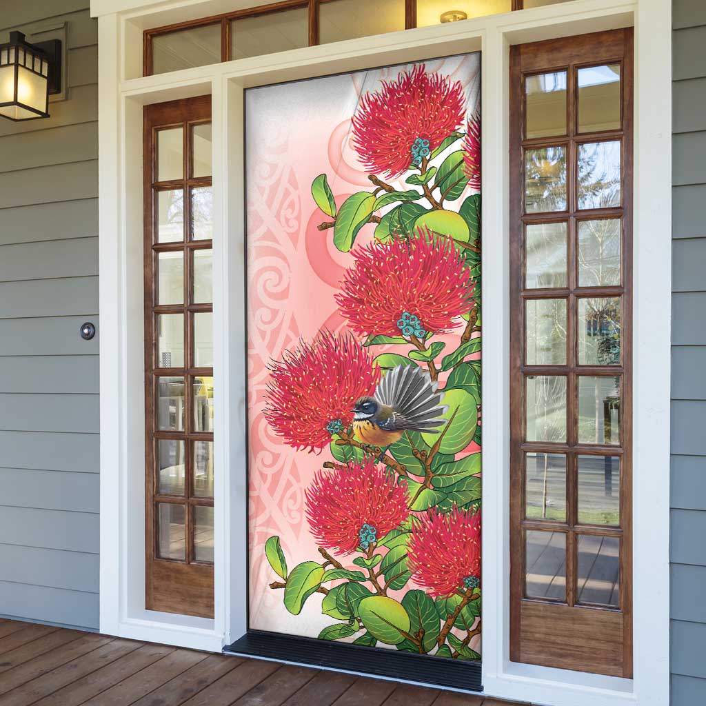 New Zealand Fantail Door Cover Maori Koru With Pohutukawa Flowers LT05 - Polynesian Pride