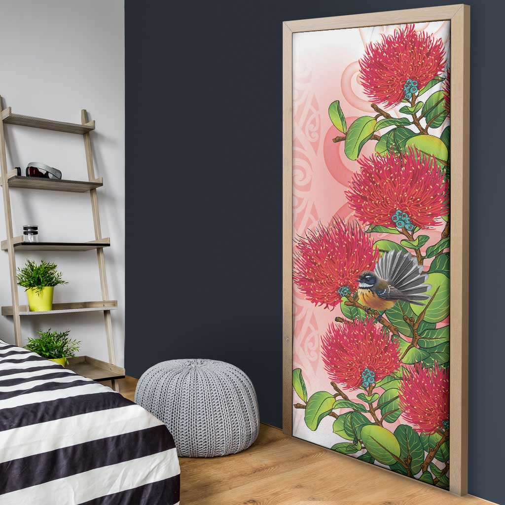 New Zealand Fantail Door Cover Maori Koru With Pohutukawa Flowers LT05 - Polynesian Pride