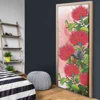 New Zealand Fantail Door Cover Maori Koru With Pohutukawa Flowers LT05 - Polynesian Pride