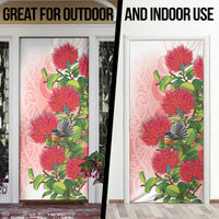 New Zealand Fantail Door Cover Maori Koru With Pohutukawa Flowers LT05 - Polynesian Pride