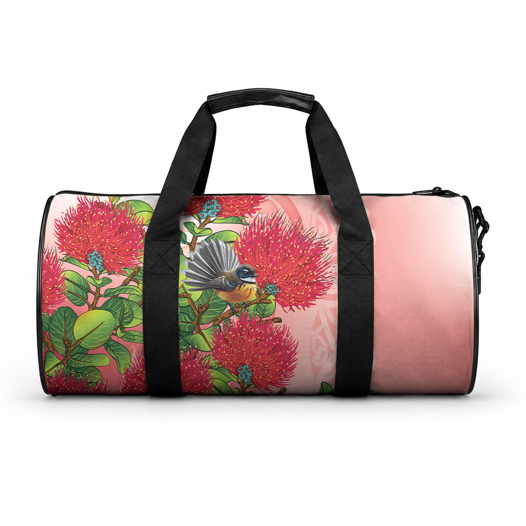 New Zealand Fantail Duffle Bag Maori Koru With Pohutukawa Flowers LT05 One size Red - Polynesian Pride