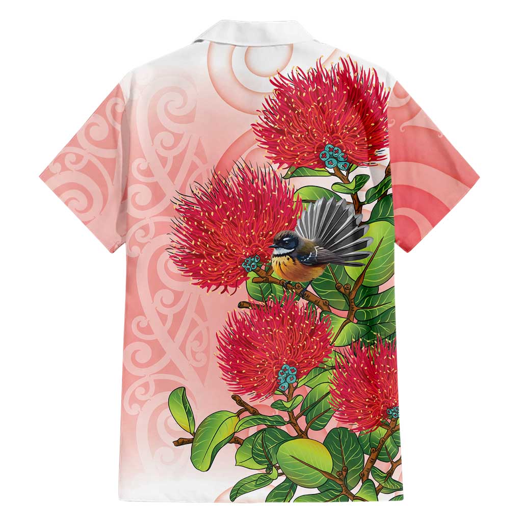 New Zealand Fantail Family Matching Long Sleeve Bodycon Dress and Hawaiian Shirt Maori Koru With Pohutukawa Flowers LT05 - Polynesian Pride