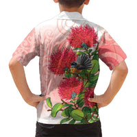 New Zealand Fantail Family Matching Mermaid Dress and Hawaiian Shirt Maori Koru With Pohutukawa Flowers LT05 - Polynesian Pride