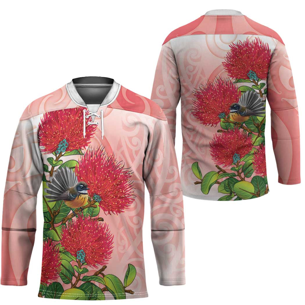 New Zealand Fantail Hockey Jersey Maori Koru With Pohutukawa Flowers LT05 - Polynesian Pride