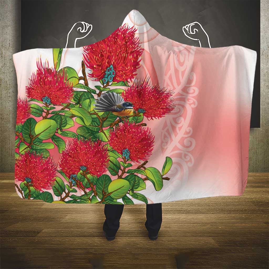 New Zealand Fantail Hooded Blanket Maori Koru With Pohutukawa Flowers - Polynesian Pride