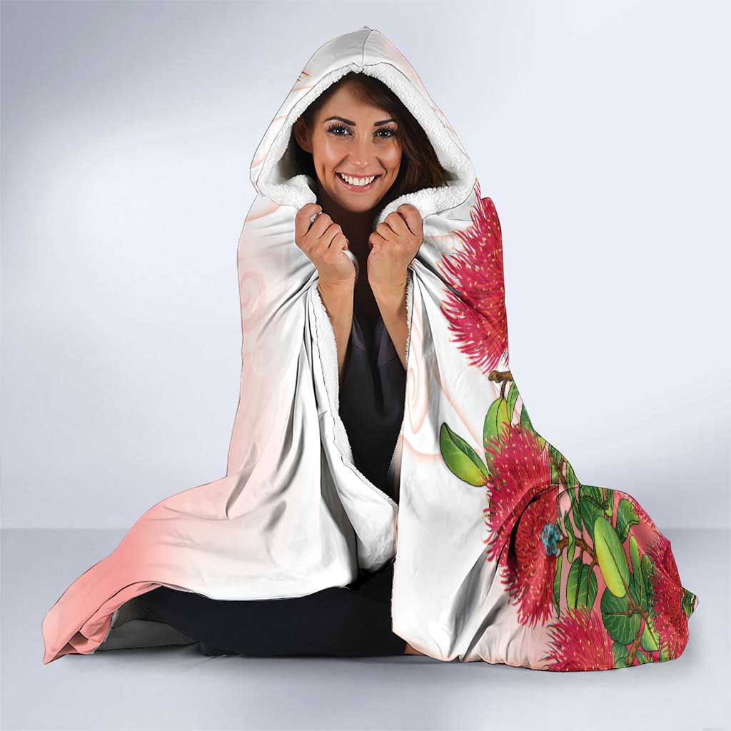 New Zealand Fantail Hooded Blanket Maori Koru With Pohutukawa Flowers - Polynesian Pride