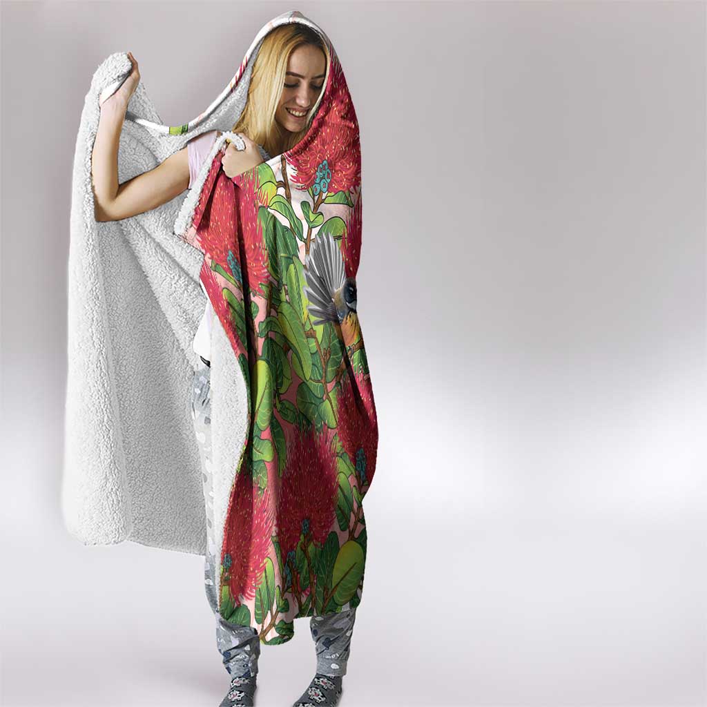 New Zealand Fantail Hooded Blanket Maori Koru With Pohutukawa Flowers - Polynesian Pride