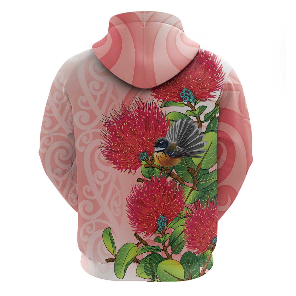 New Zealand Fantail Hoodie Maori Koru With Pohutukawa Flowers LT05 - Polynesian Pride