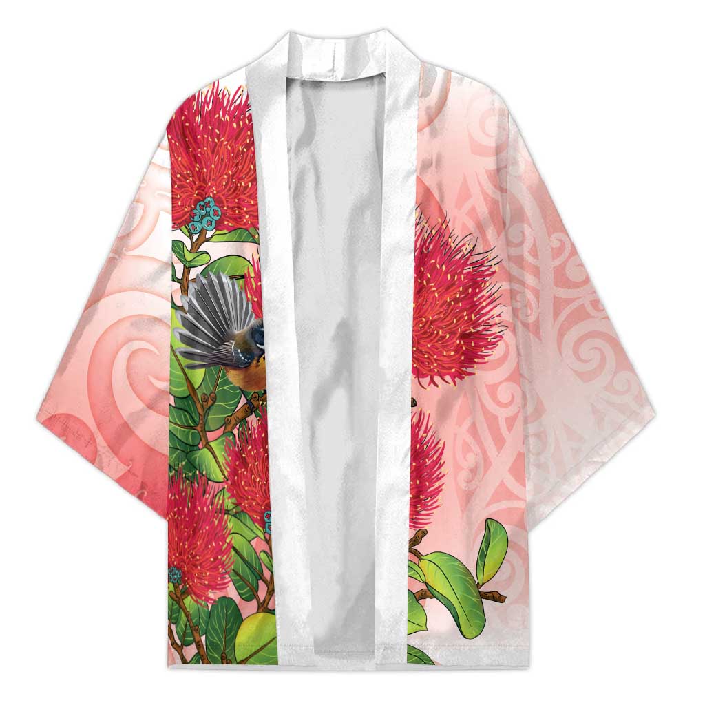 New Zealand Fantail Kimono Maori Koru With Pohutukawa Flowers - Polynesian Pride
