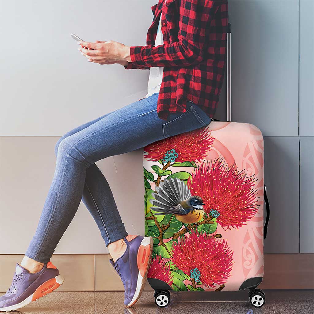 New Zealand Fantail Luggage Cover Maori Koru With Pohutukawa Flowers LT05 - Polynesian Pride