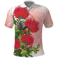 New Zealand Fantail Polo Shirt Maori Koru With Pohutukawa Flowers LT05 Red - Polynesian Pride