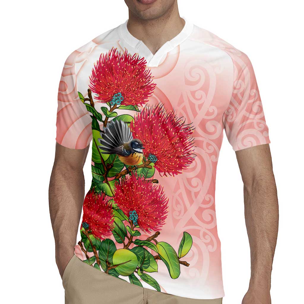 New Zealand Fantail Rugby Jersey Maori Koru With Pohutukawa Flowers - Polynesian Pride