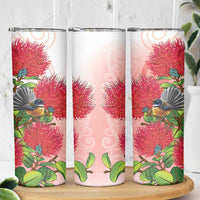 New Zealand Fantail Skinny Tumbler Maori Koru With Pohutukawa Flowers LT05 - Polynesian Pride