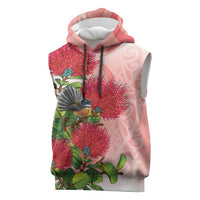 New Zealand Fantail Sleeveless Hoodie Maori Koru With Pohutukawa Flowers LT05 Red - Polynesian Pride
