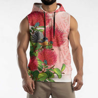 New Zealand Fantail Sleeveless Hoodie Maori Koru With Pohutukawa Flowers LT05 - Polynesian Pride