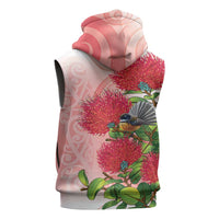 New Zealand Fantail Sleeveless Zip Hoodie Maori Koru With Pohutukawa Flowers LT05 - Polynesian Pride