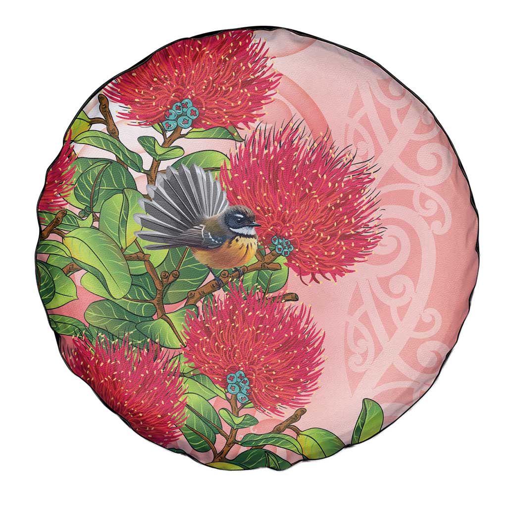 New Zealand Fantail Spare Tire Cover Maori Koru With Pohutukawa Flowers LT05 - Polynesian Pride