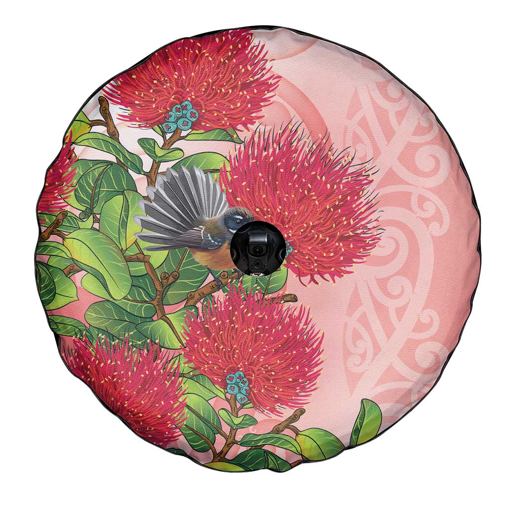 New Zealand Fantail Spare Tire Cover Maori Koru With Pohutukawa Flowers LT05 - Polynesian Pride