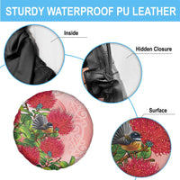 New Zealand Fantail Spare Tire Cover Maori Koru With Pohutukawa Flowers LT05 - Polynesian Pride