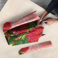 New Zealand Fantail Umbrella Maori Koru With Pohutukawa Flowers - Polynesian Pride