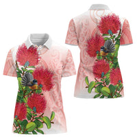 New Zealand Fantail Women Polo Shirt Maori Koru With Pohutukawa Flowers LT05 - Polynesian Pride
